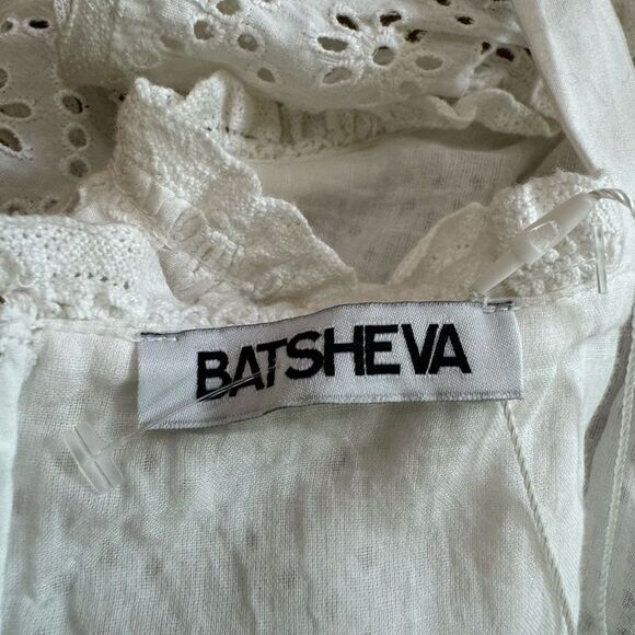 BATSHEVA A-Line Maxi Dress White Size 2 Eyelet Lace Ruffle‎ Corset Shape Bodice - Picture 8 of 15
